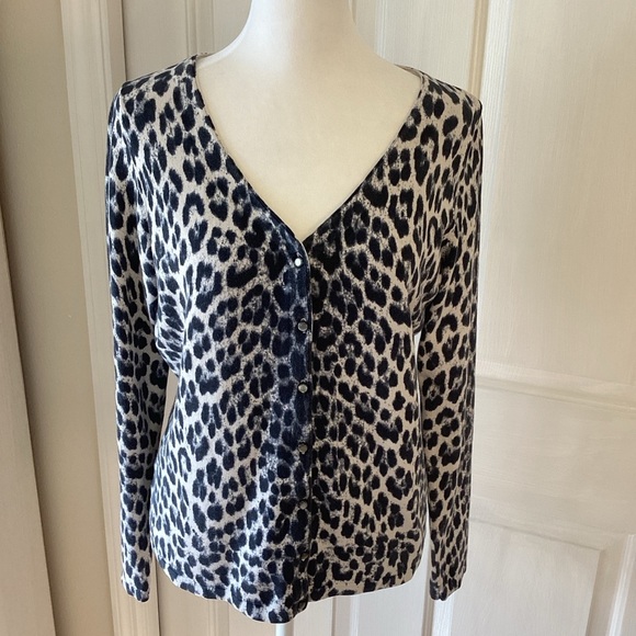 Ann Taylor Sweaters - Ann Taylor Black and White Leopard Cardigan Sz L